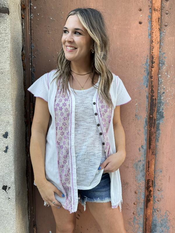 POL Gauze Lace Mix Top
