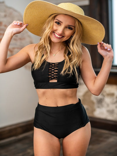 Tina Black Braided Top with Black Bottom Swimsuit