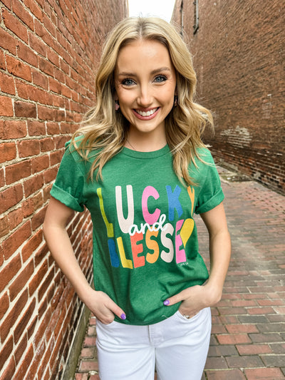 Green Lucky and Blessed Graphic Tee