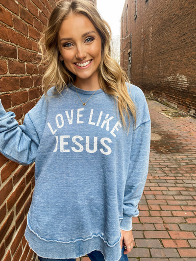 Vintage Bluestone Love Like Jesus Graphic Sweatshirt