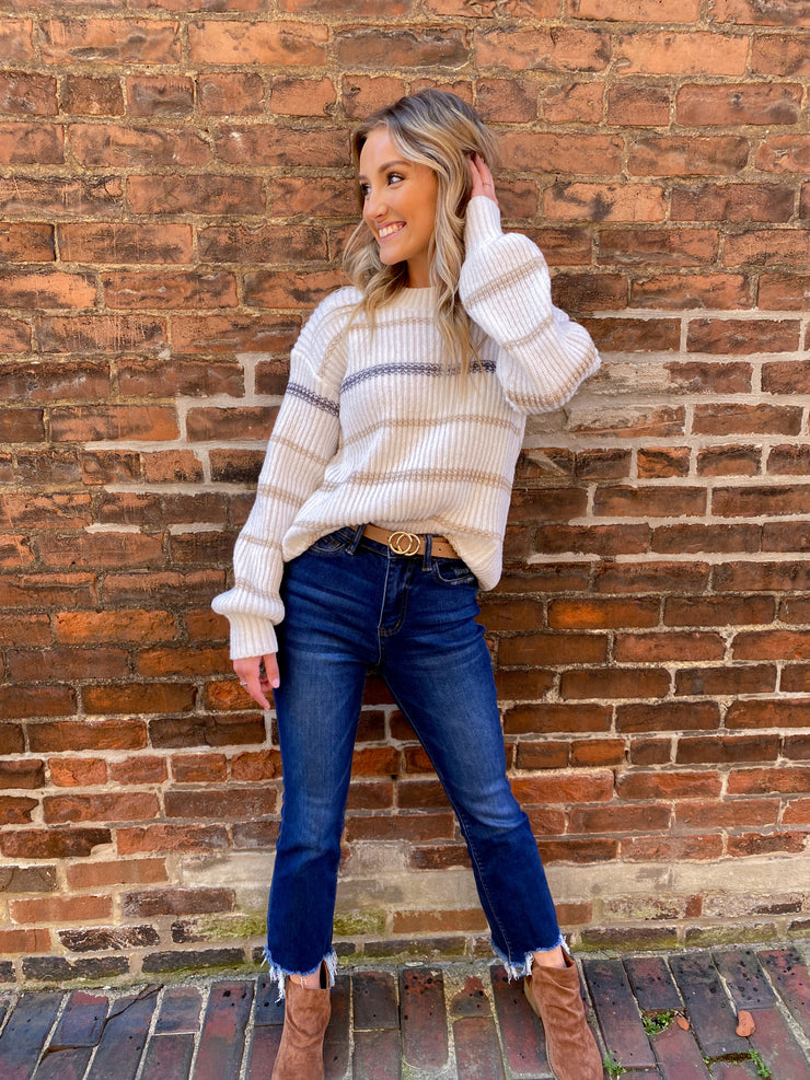 Hallie Ivory Multi Color Stripe Sweater