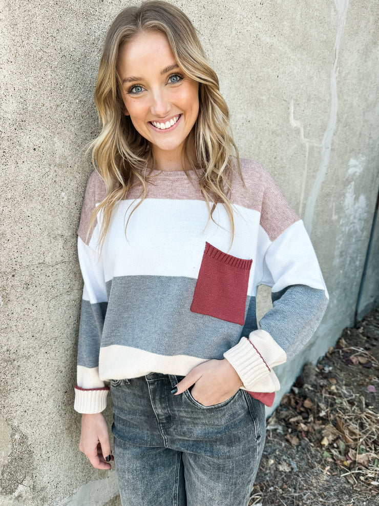 Lori Taupe Color Block Sweater