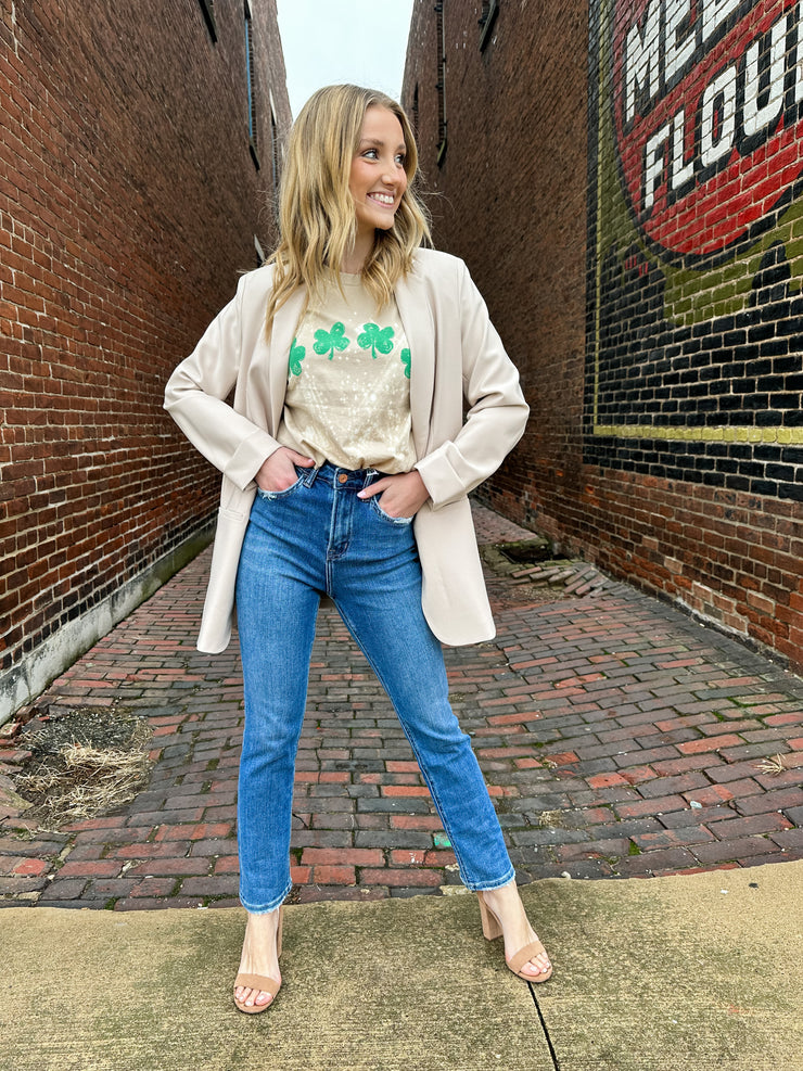 Tan Clover Row Bleached Graphic Tee