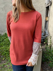 Janet Rust Long Sleeve Ribbed Top